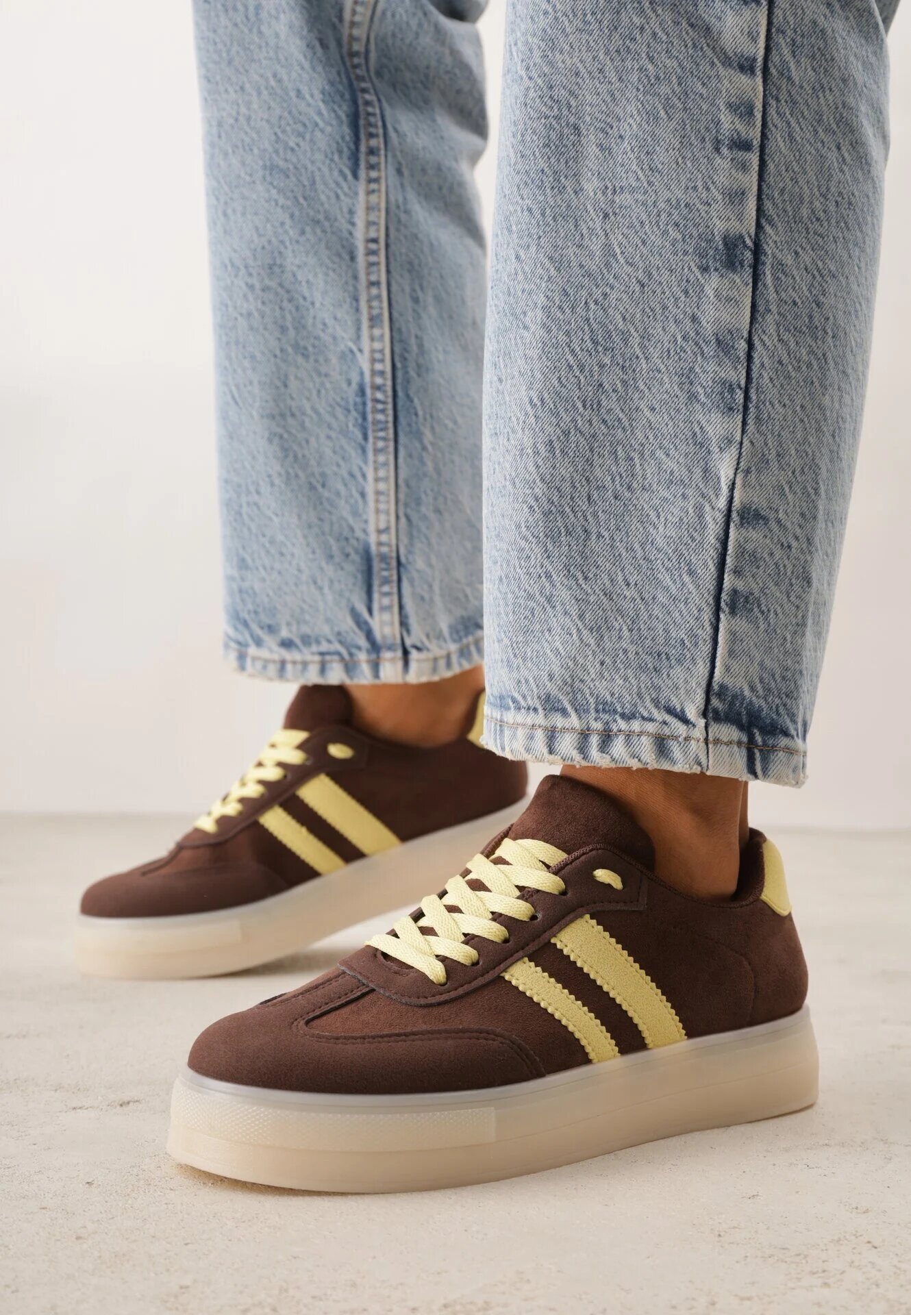 ideal Adidași Maro închis pe Talpă Groasă de Cauciuc cu Dungi pe Laterale Ninlili