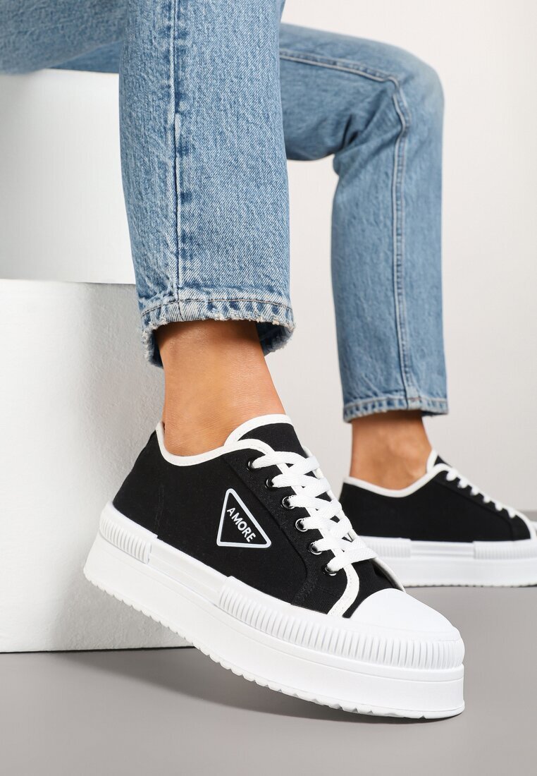 ideal Adidași Negri cu Platformă cu Aplică pe Lateral Alimiora