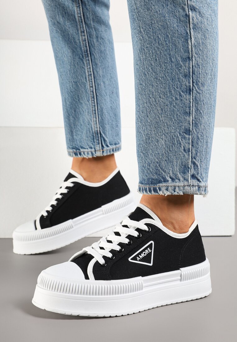 ideal Adidași Negri cu Platformă cu Aplică pe Lateral Alimiora