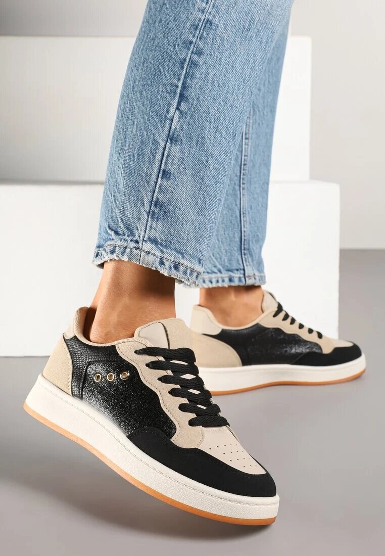 ideal Adidași Negru-Bej cu Cusături Decorative în Stil Streetwear Neoniela