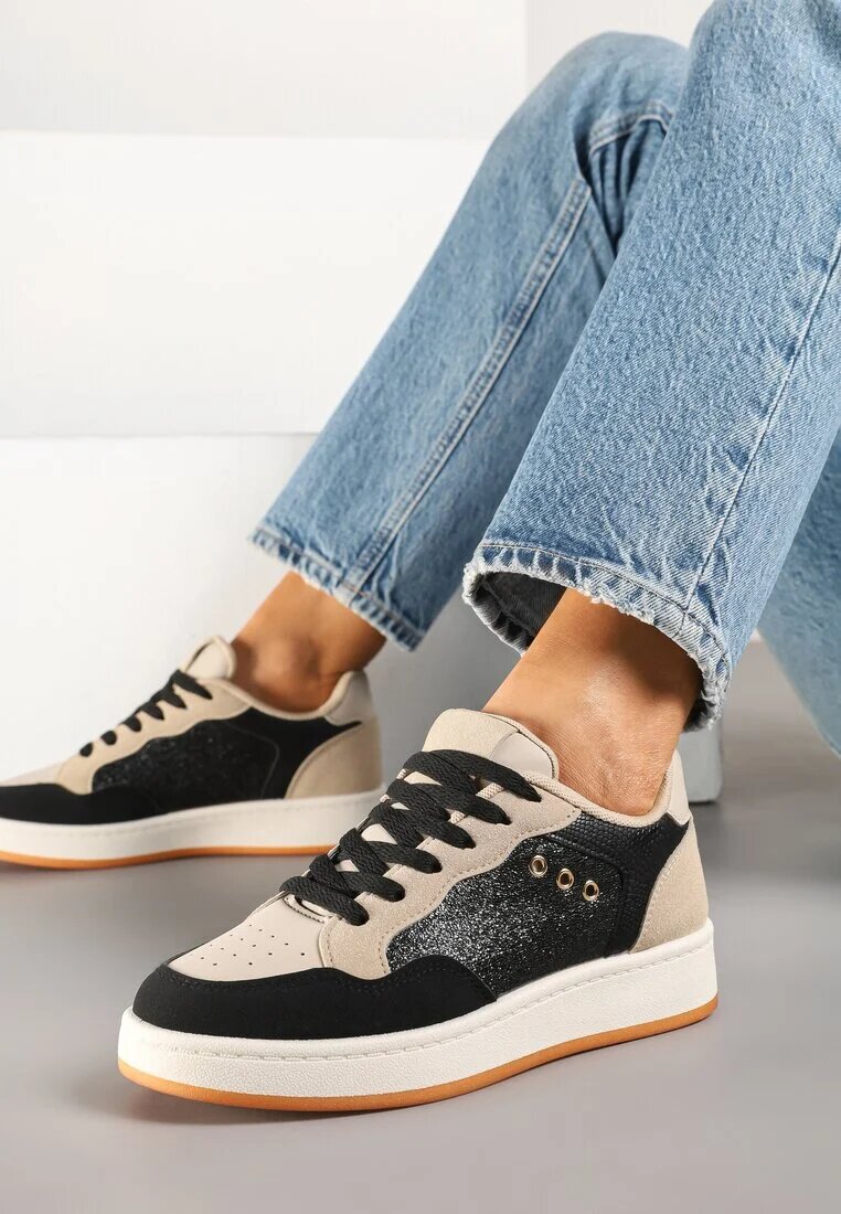 ideal Adidași Negru-Bej cu Cusături Decorative în Stil Streetwear Neoniela