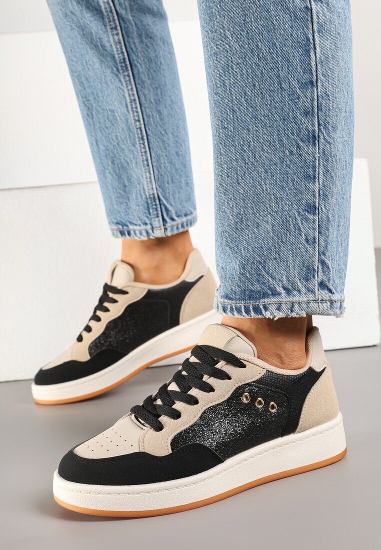 ideal Adidași Negru-Bej cu Cusături Decorative în Stil Streetwear Neoniela