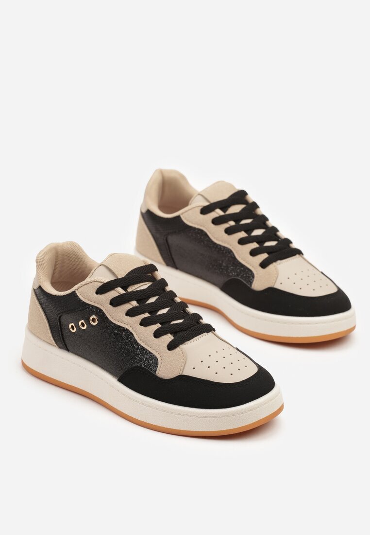 ideal Adidași Negru-Bej cu Cusături Decorative în Stil Streetwear Neoniela