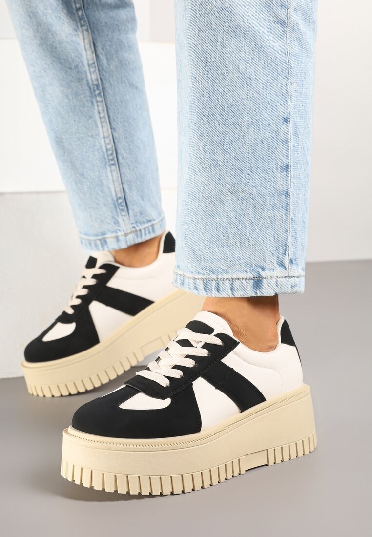 ideal Adidași Negru-bej Stil Tenis cu Platformă cu Gofraje Firreis
