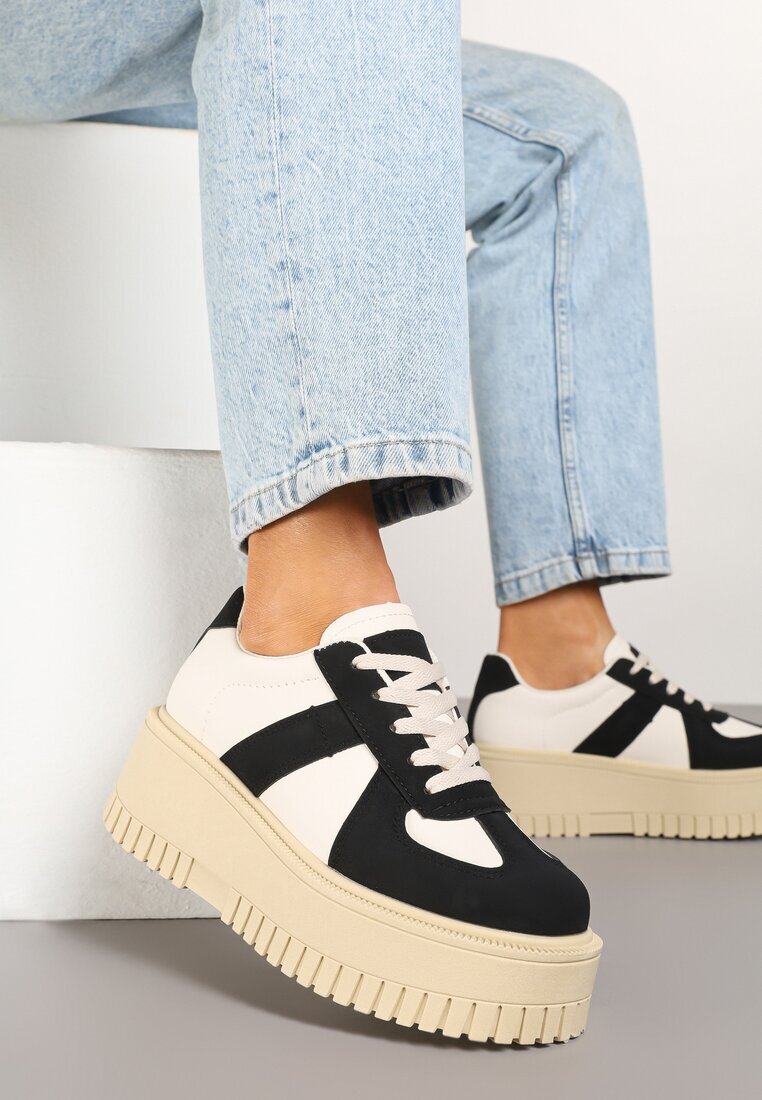 ideal Adidași Negru-bej Stil Tenis cu Platformă cu Gofraje Firreis
