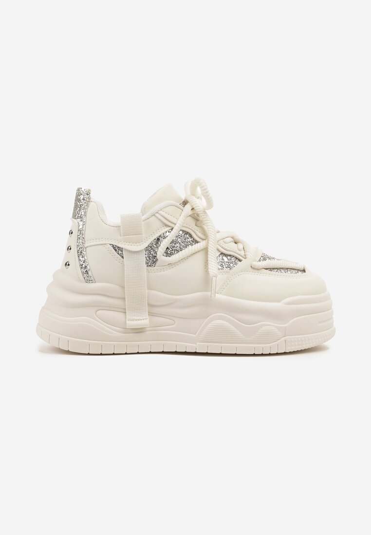 ideal Adidași Streetwear Bej pe Platformă cu Sclipici și Aplicații Maivessa