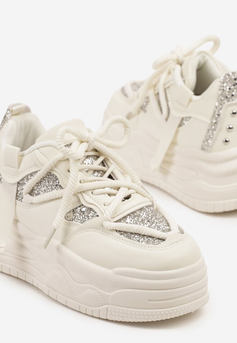 ideal Adidași Streetwear Bej pe Platformă cu Sclipici și Aplicații Maivessa
