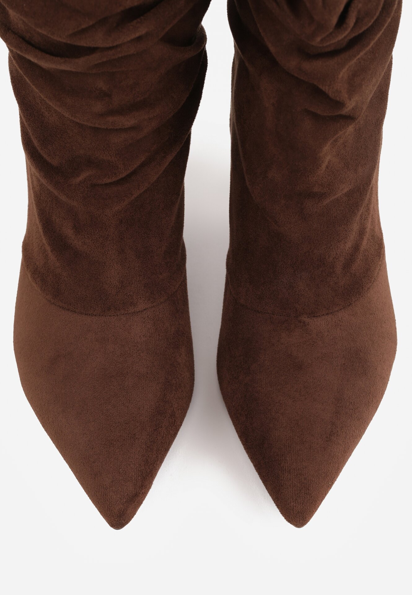 ideal Botine cu toc subțire din piele întoarsă ecologică cu carâmb fronsat și șnur decorativ Simia Maro