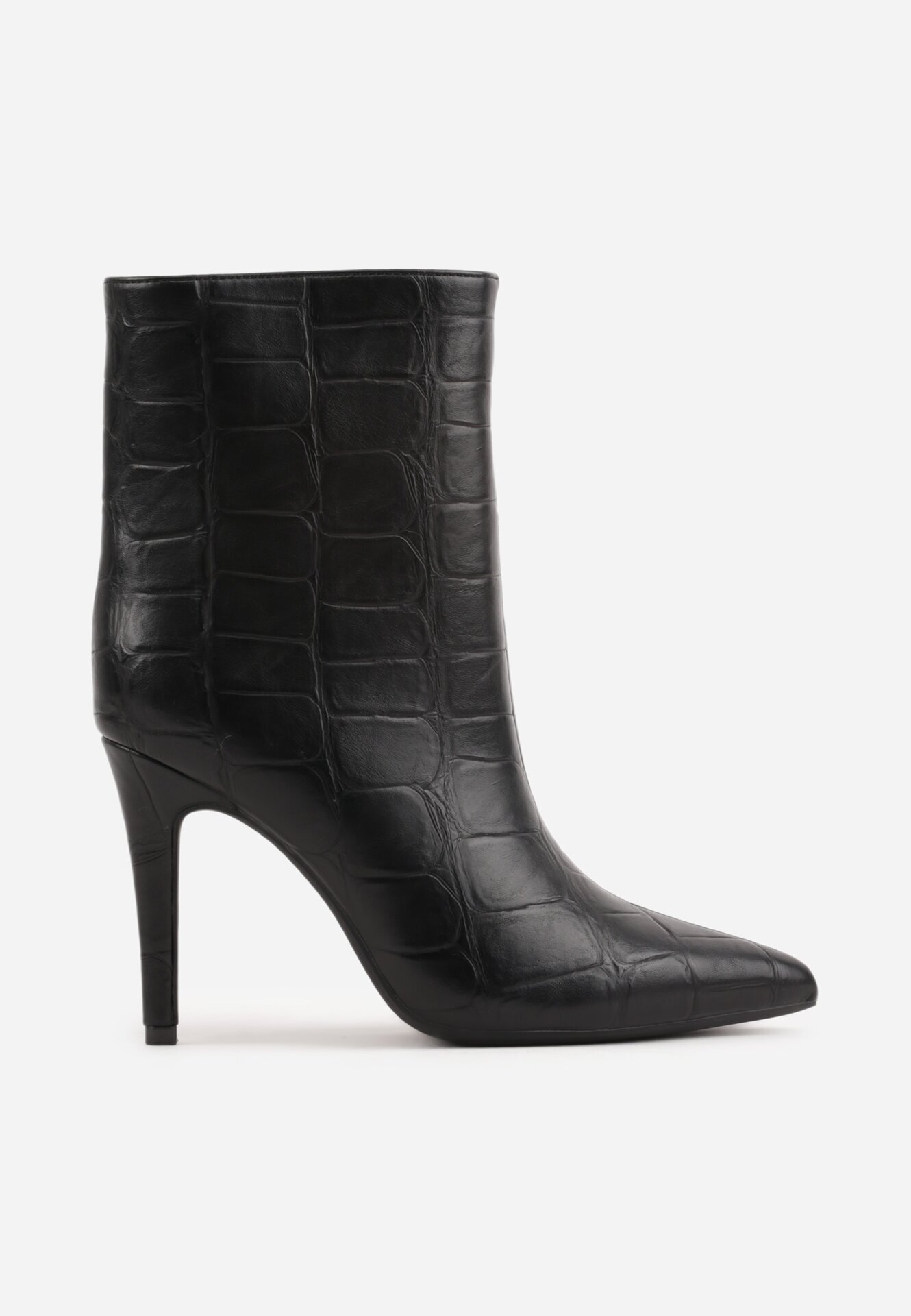 ideal Botine elegante cu toc cui decorate cu embosare care imită pielea de crocodil Raclus Negre