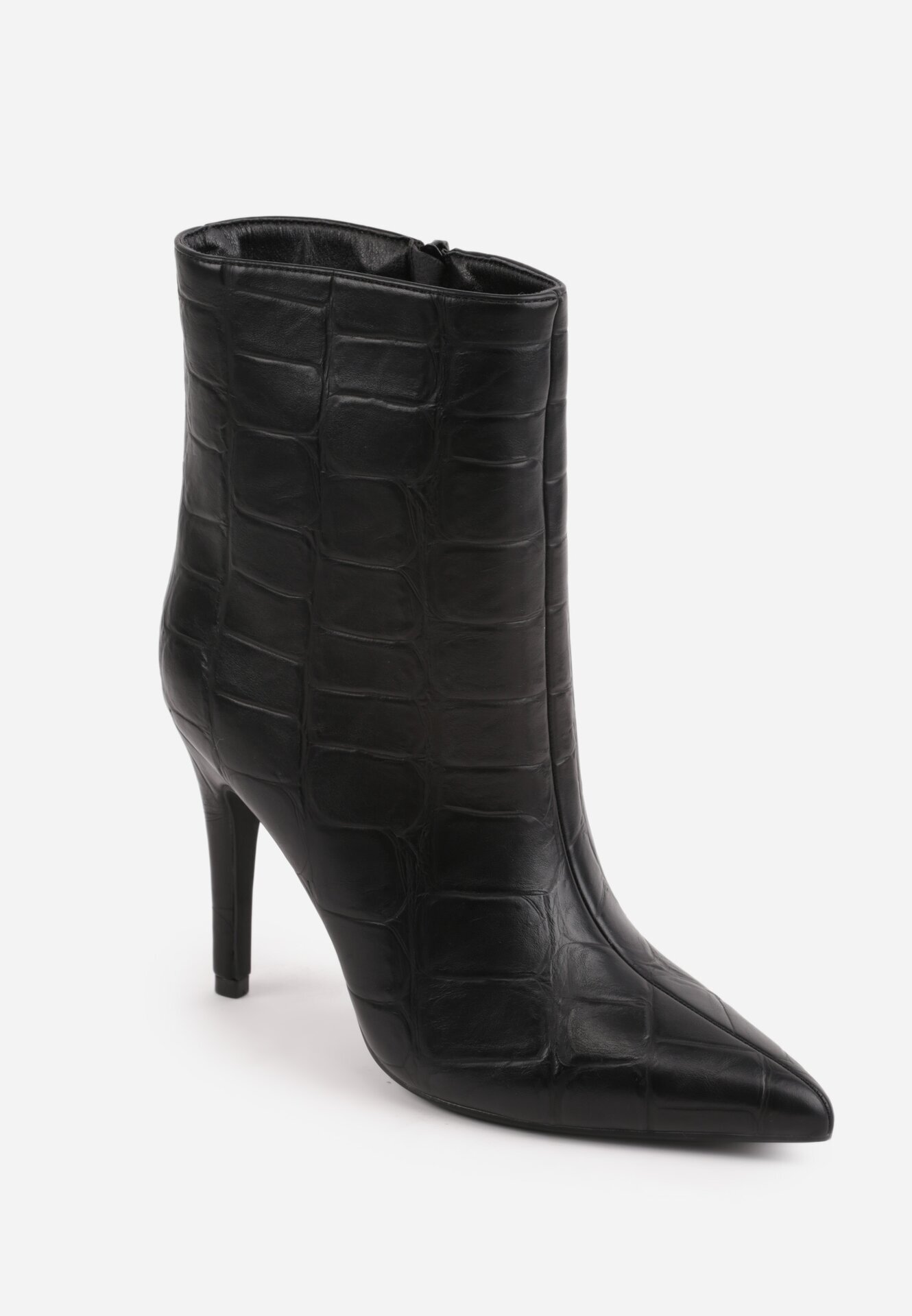 ideal Botine elegante cu toc cui decorate cu embosare care imită pielea de crocodil Raclus Negre
