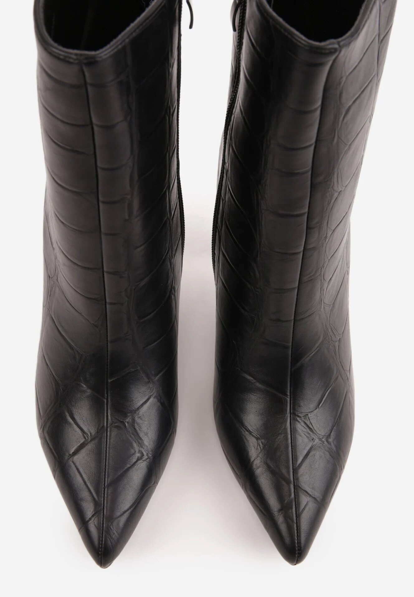 ideal Botine elegante cu toc cui decorate cu embosare care imită pielea de crocodil Raclus Negre