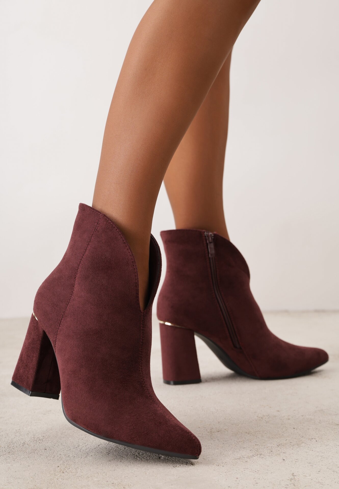 ideal Botine elegante pe toc gros cu carâmb cu decupaj în formă de V Calvori Bordo