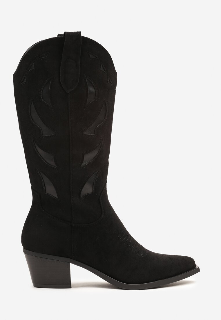 ideal Botine negre cowboy cu toc conic cu model geometric Lativia