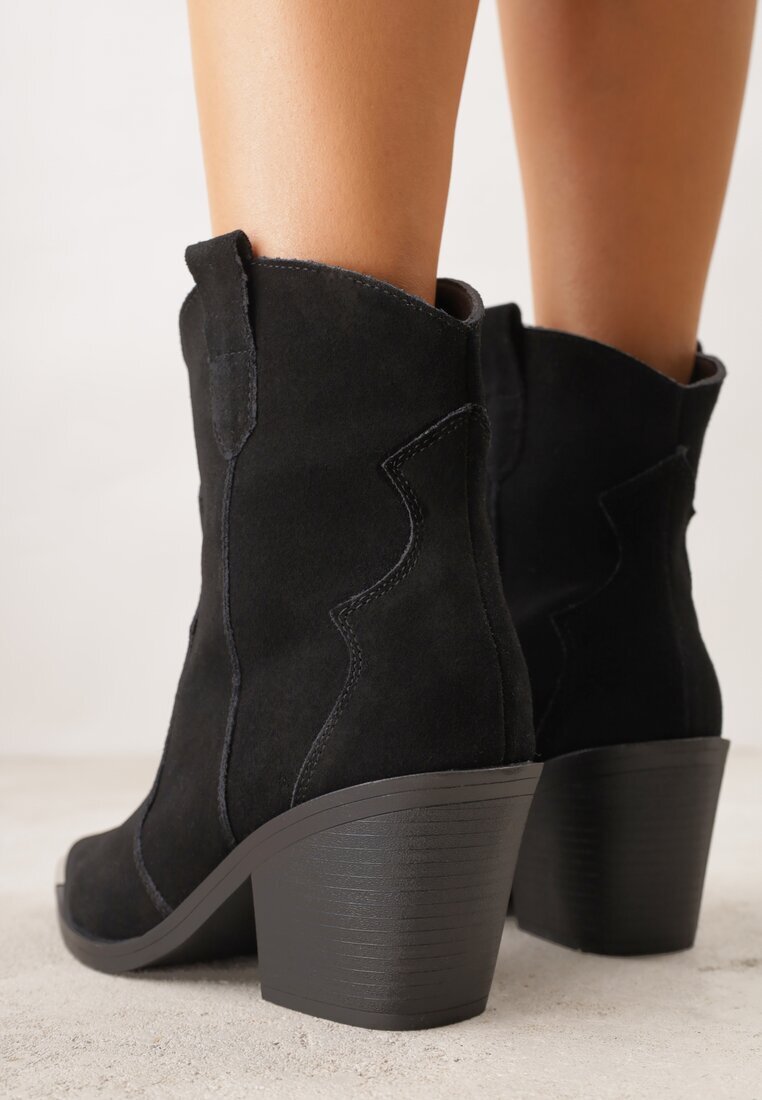 ideal Botine Negre Cowboy din Piele Naturală Decorate cu Vârf Metalic Saberra