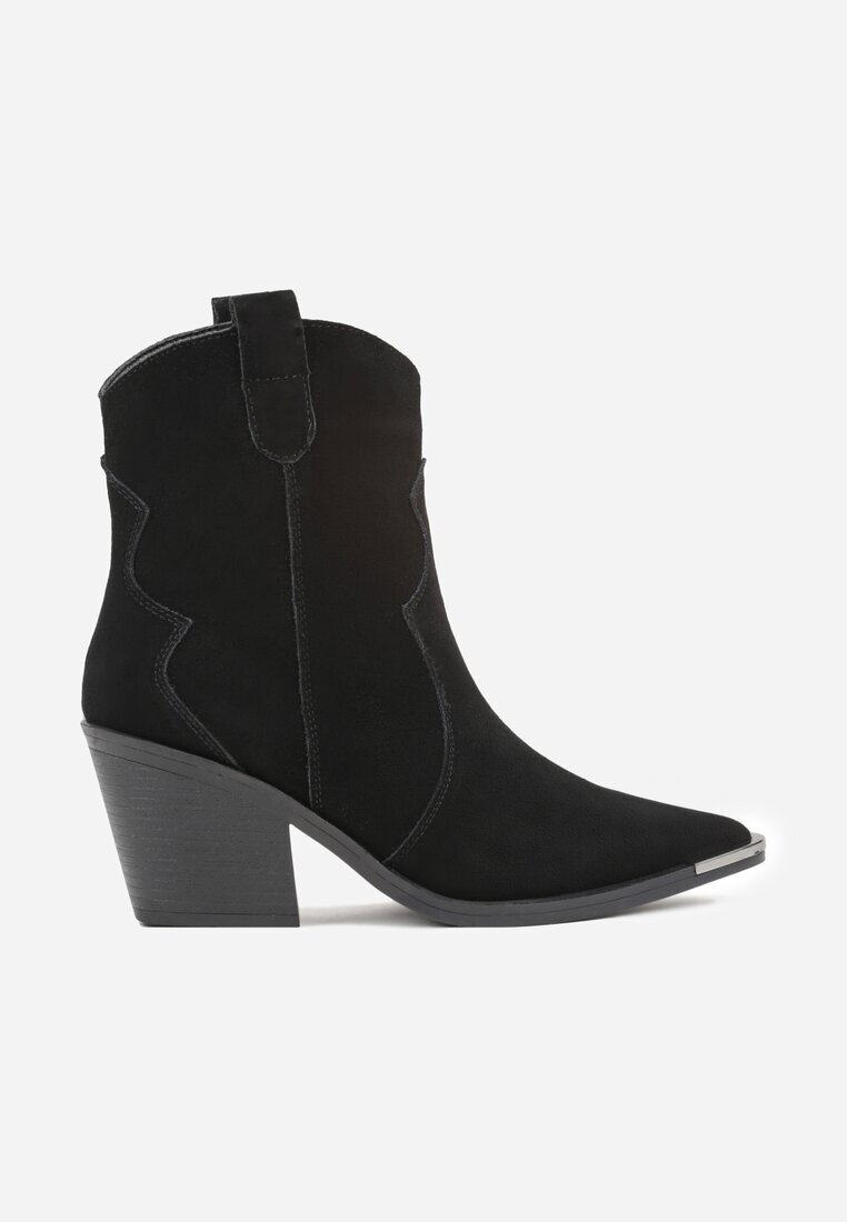 ideal Botine Negre Cowboy din Piele Naturală Decorate cu Vârf Metalic Saberra