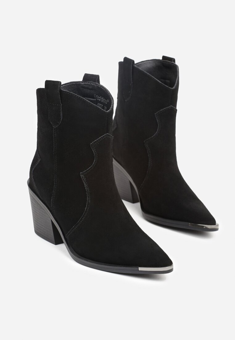 ideal Botine Negre Cowboy din Piele Naturală Decorate cu Vârf Metalic Saberra