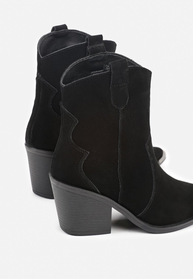 ideal Botine Negre Cowboy din Piele Naturală Decorate cu Vârf Metalic Saberra