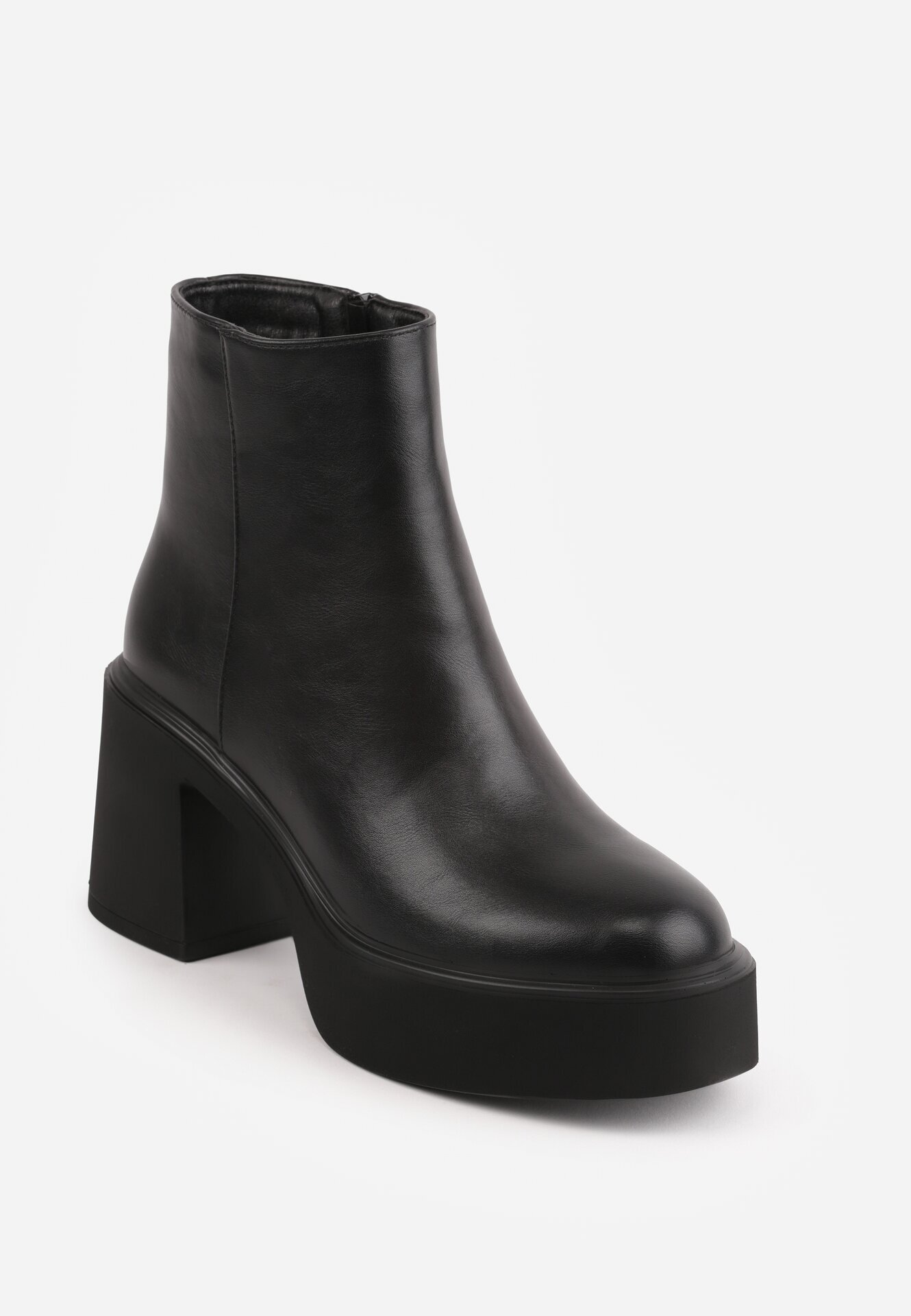 ideal Botine pe platformă și toc gros cu finisaj minimalist Irais Negre