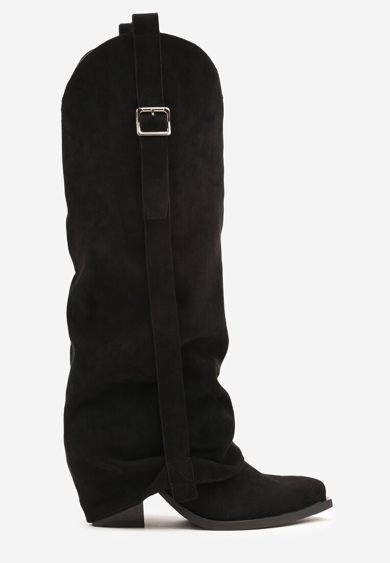 ideal Cizme Cowboy Negre pe toc conic cu carâmb răsfrânt și cataramă Naletea