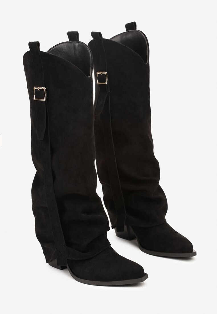 ideal Cizme Cowboy Negre pe toc conic cu carâmb răsfrânt și cataramă Naletea
