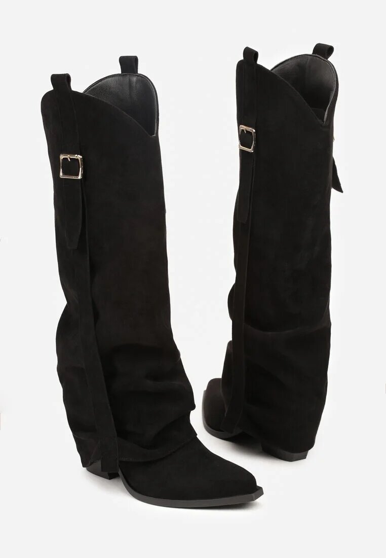 ideal Cizme Cowboy Negre pe toc conic cu carâmb răsfrânt și cataramă Naletea