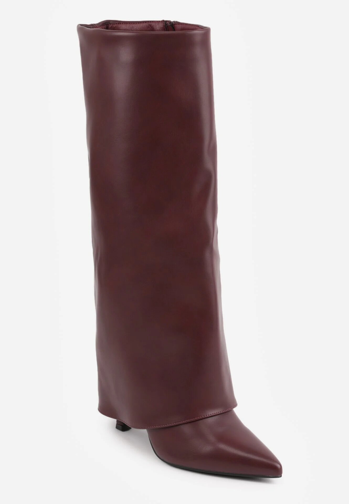 ideal Cizme elegante cu toc stiletto și gambă netedă care imită o crac de pantaloni Eilany Bordo