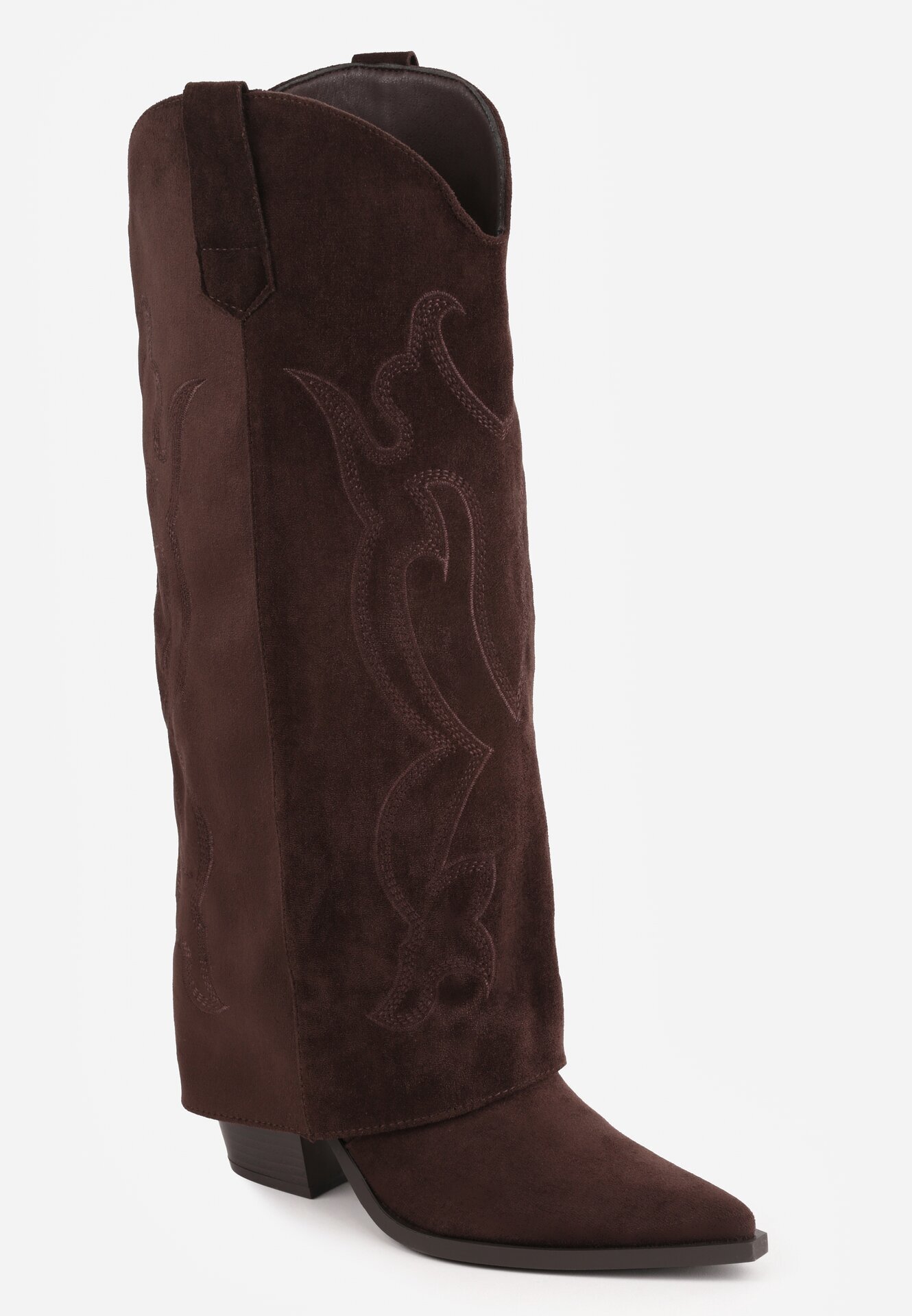 ideal Cizme în stil cowboy cu carâmb care imită o crac de pantaloni pe toc conic Sone Maro
