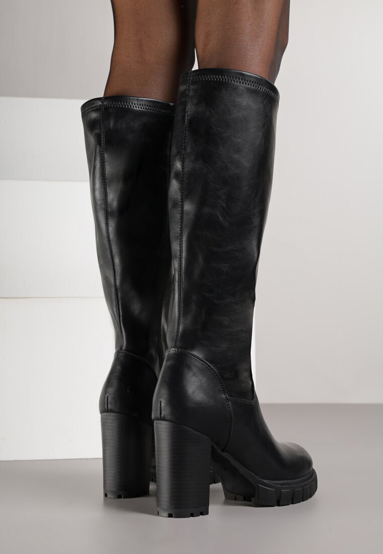 ideal Cizme Negre Clasice cu toc gros cu carâmb ajustat Lattinea