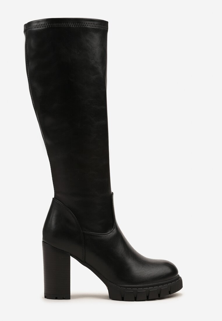 ideal Cizme Negre Clasice cu toc gros cu carâmb ajustat Lattinea