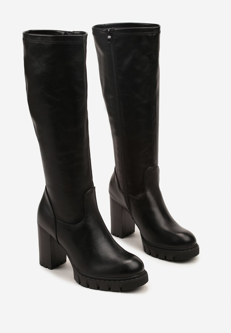 ideal Cizme Negre Clasice cu toc gros cu carâmb ajustat Lattinea