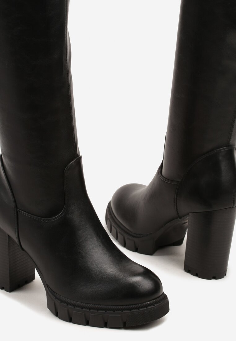 ideal Cizme Negre Clasice cu toc gros cu carâmb ajustat Lattinea