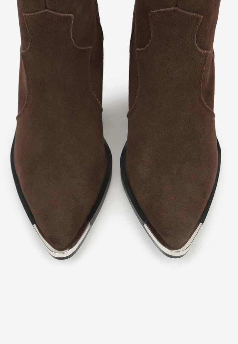 ideal Ghete Cowboy Maro închis din Piele Naturală Decorate cu Vârf Metalic Saberra