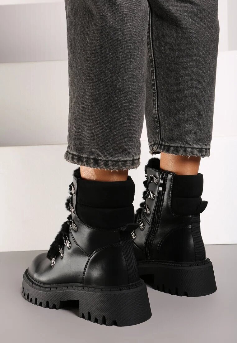ideal Ghete trapper casual negre decorate cu blăniță pe limbă Charnas