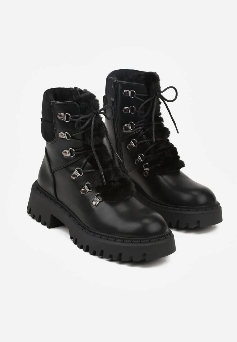 ideal Ghete trapper casual negre decorate cu blăniță pe limbă Charnas