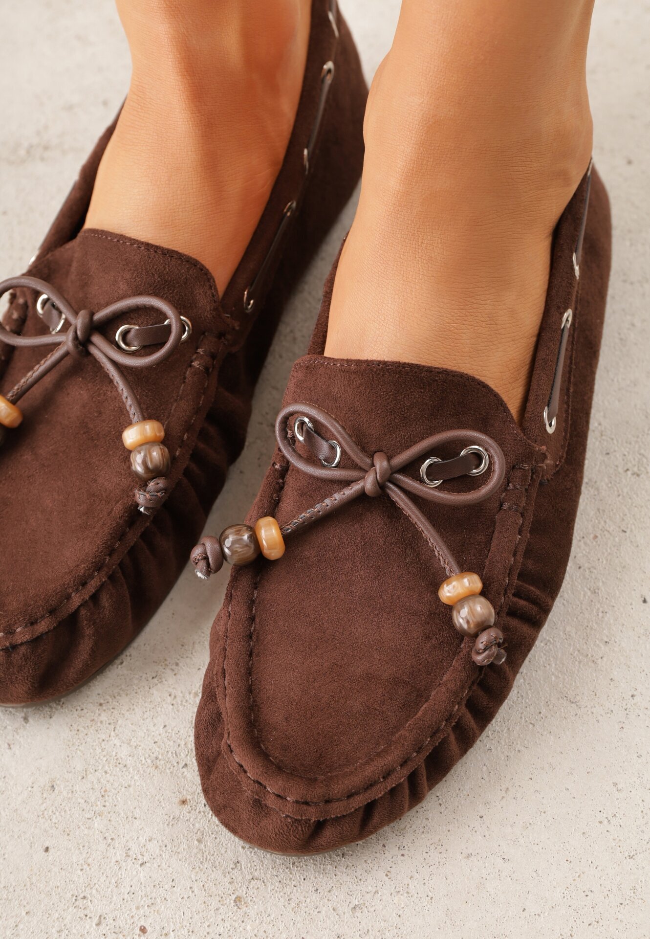ideal Mocasini Maro cu Cusături Decorative Mărgele și Fundă Mountainthorne