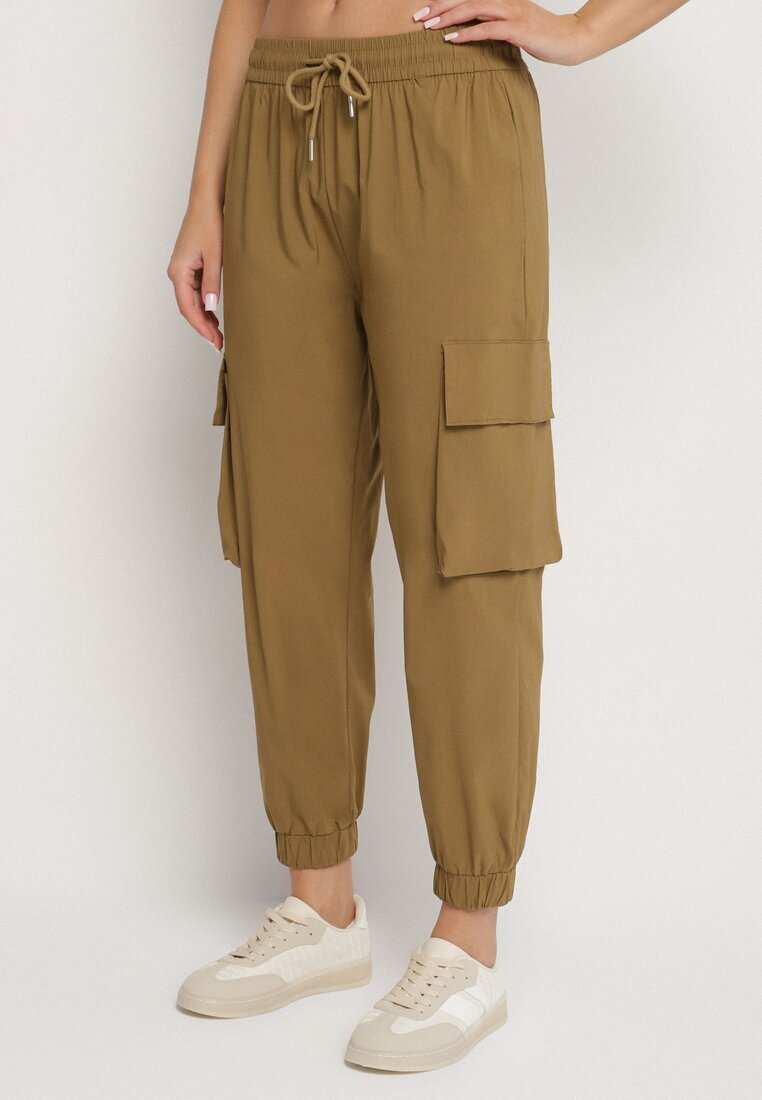 ideal Pantaloni Verde din Bumbac Tip Cargo cu Talie Înaltă Koloriela