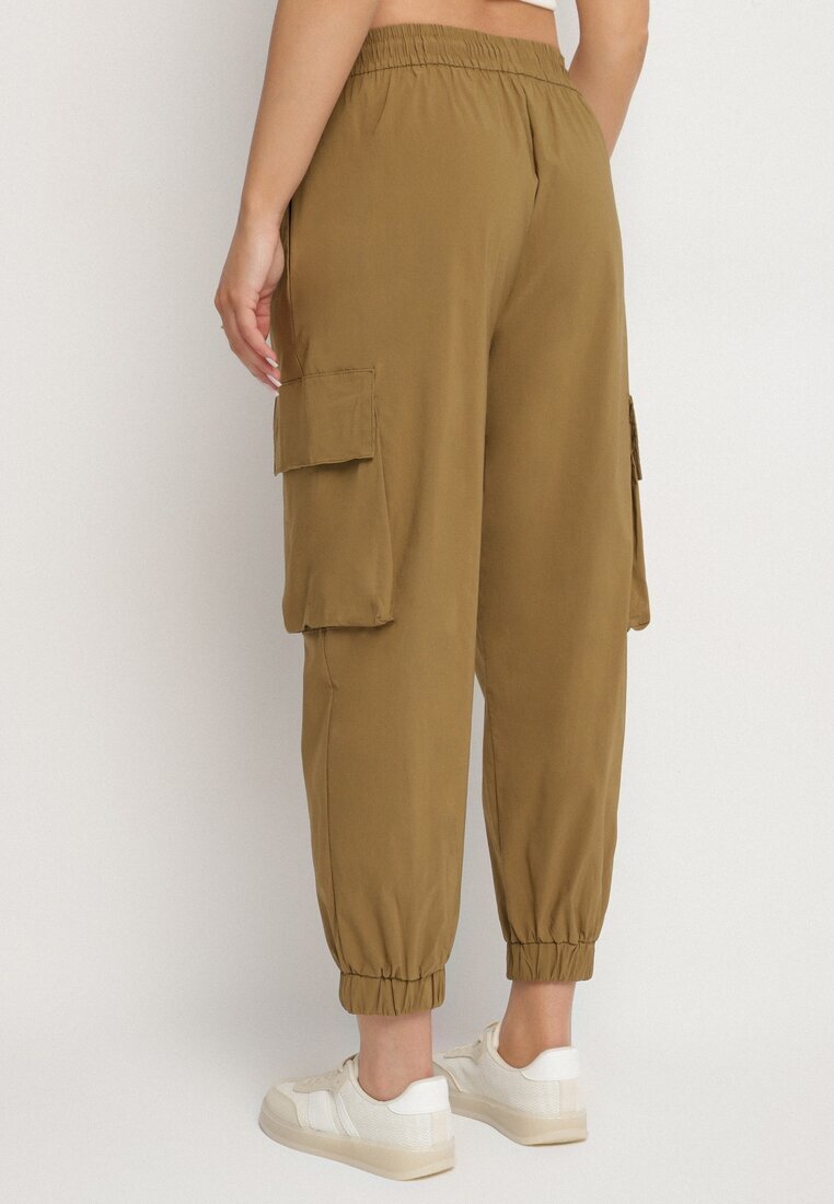 ideal Pantaloni Verde din Bumbac Tip Cargo cu Talie Înaltă Koloriela