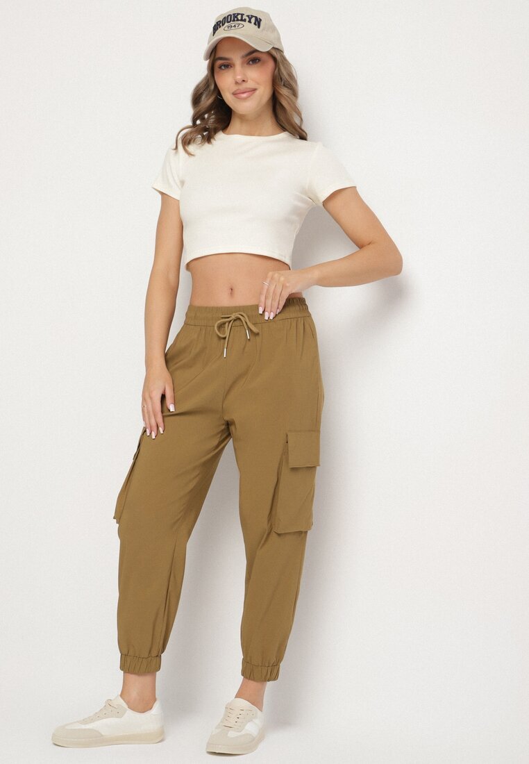 ideal Pantaloni Verde din Bumbac Tip Cargo cu Talie Înaltă Koloriela