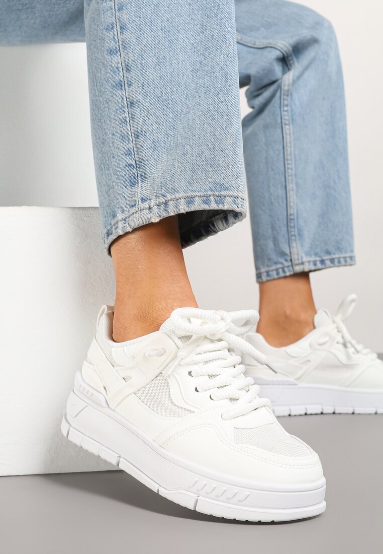 ideal Pantofi sport albi în stil streetwear cu talpă groasă Teniffia