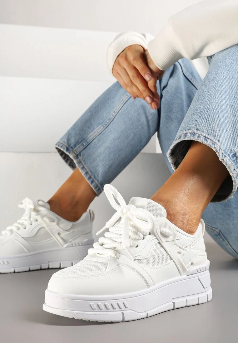ideal Pantofi sport albi în stil streetwear cu talpă groasă Teniffia
