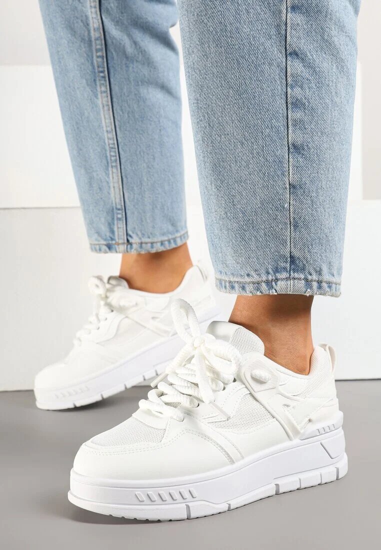 ideal Pantofi sport albi în stil streetwear cu talpă groasă Teniffia