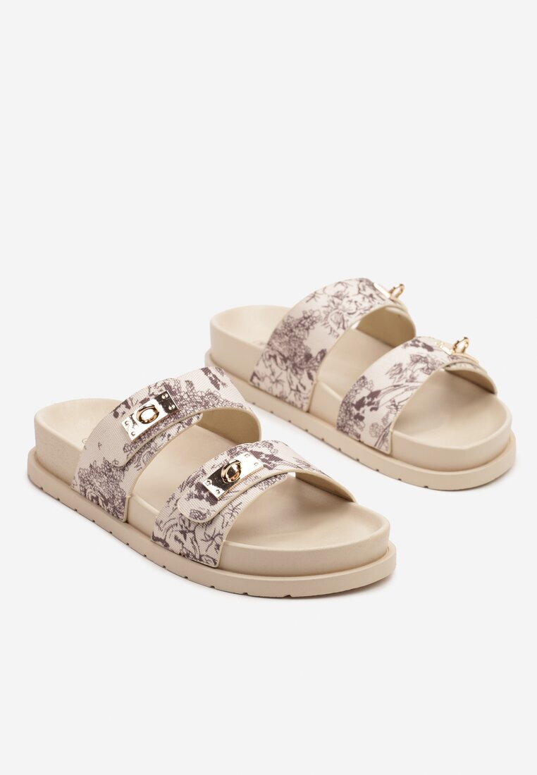ideal Papuci bej casual cu bretele cu aplicații decorative Olloti