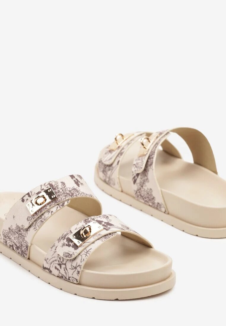 ideal Papuci bej casual cu bretele cu aplicații decorative Olloti