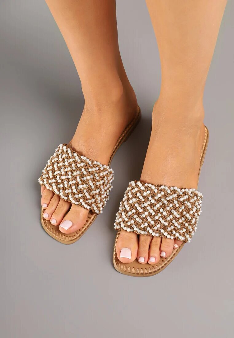 ideal Papuci bej închis cu Mărgele în Stil Boho Sorea