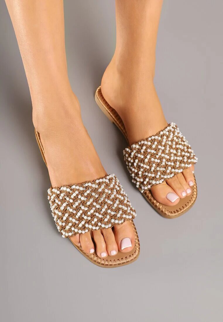 ideal Papuci bej închis cu Mărgele în Stil Boho Sorea