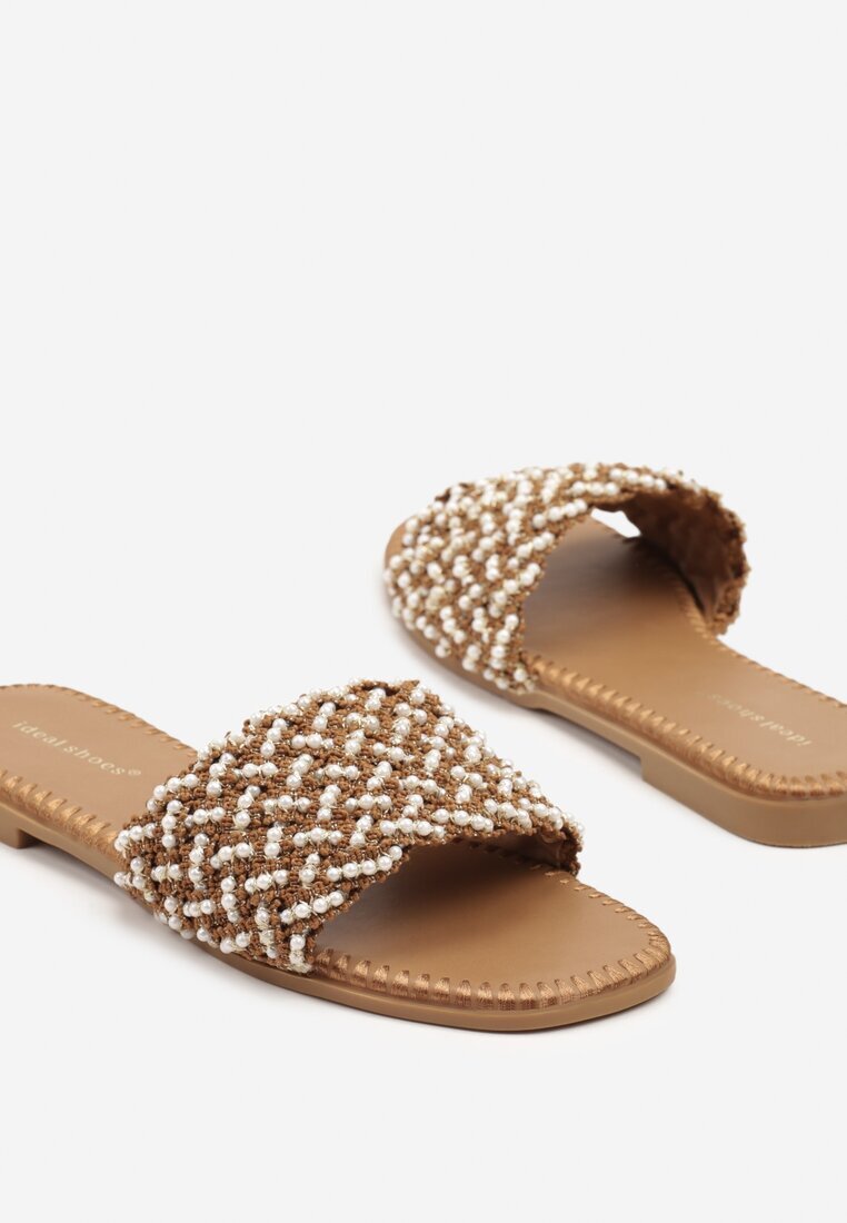 ideal Papuci bej închis cu Mărgele în Stil Boho Sorea