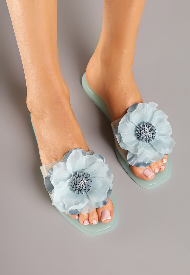 ideal Papuci Verde deschis cu Floare 3D și Zirconii Lurieta