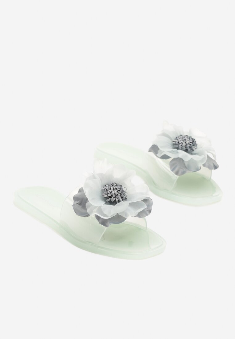 ideal Papuci Verde deschis cu Floare 3D și Zirconii Lurieta