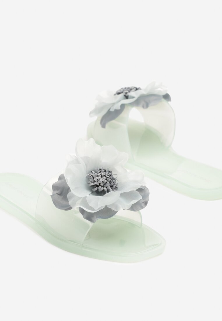 ideal Papuci Verde deschis cu Floare 3D și Zirconii Lurieta