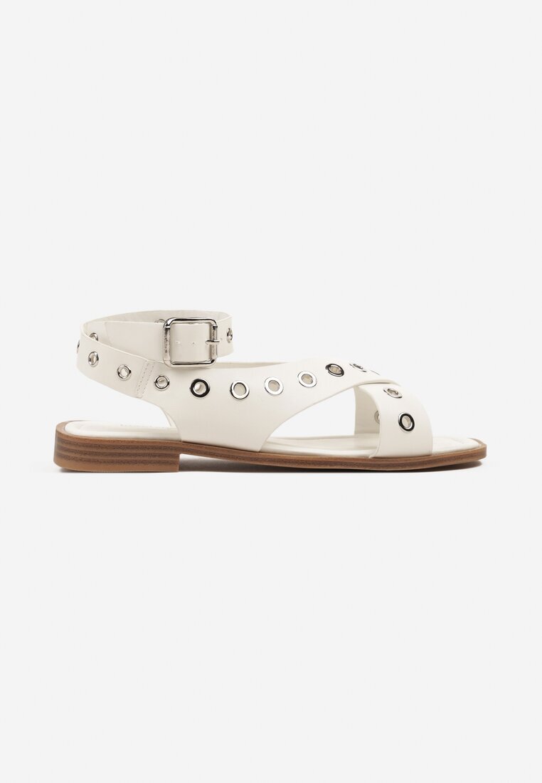 ideal Sandale Albe Gladiator cu Nituri și Vârf Pătrat Annivirae